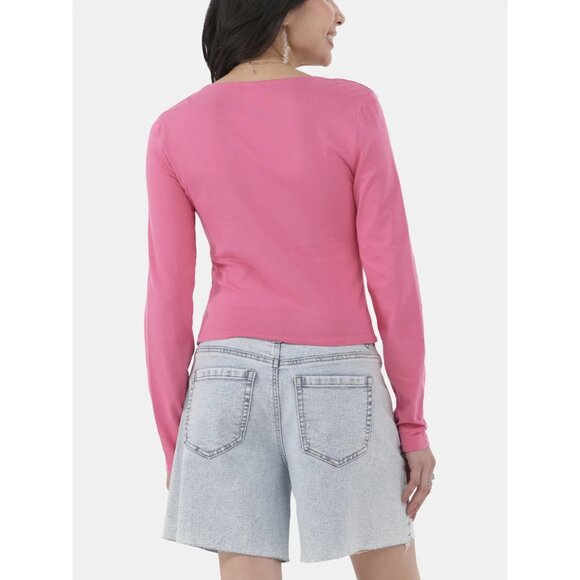 No Boundaries Double Layer Top Long Sleeves Rose Bud Juniors Square Neck Small - Picture 3 of 4